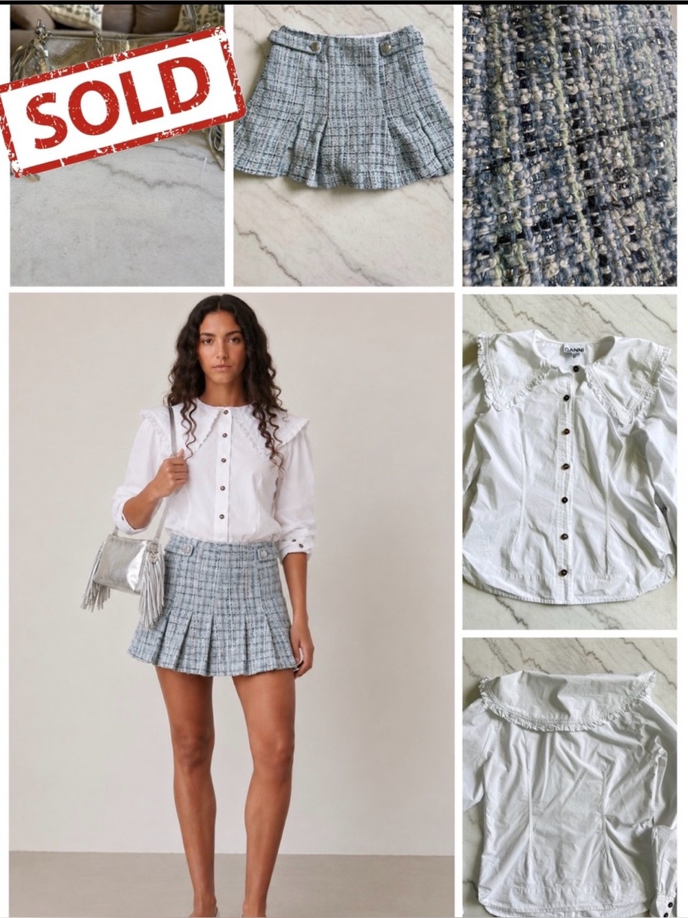 STYLED BUNDLE: Ganni Button Down and Maje Tweed Mini Skirt - Picture 1 of 9